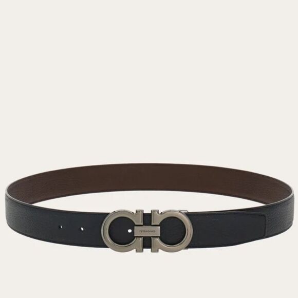 Salvadore Ferragamo Reversible and adjustable Gancini belt Black/Brown NWT in pk - Picture 4 of 9